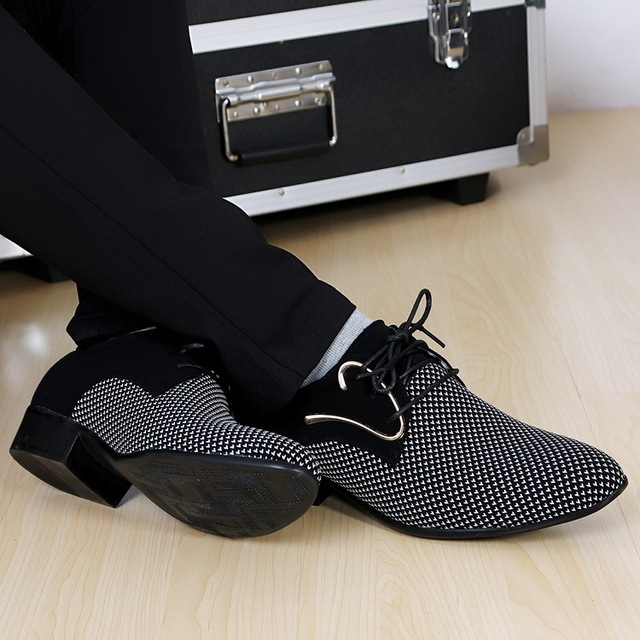 Męskie oryginalne skórzane buty ze spiczastym noskiem do tańca - model Plaid, kolor czarny - Wianko - 13