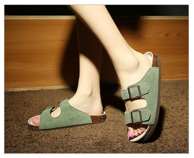 Klasyczne sandały dla kobiet 2021 z dwiema klamrami, wykonane z wysokiej jakości krowiej zamszowej skóry - niskie obcasy - Wianko - 8