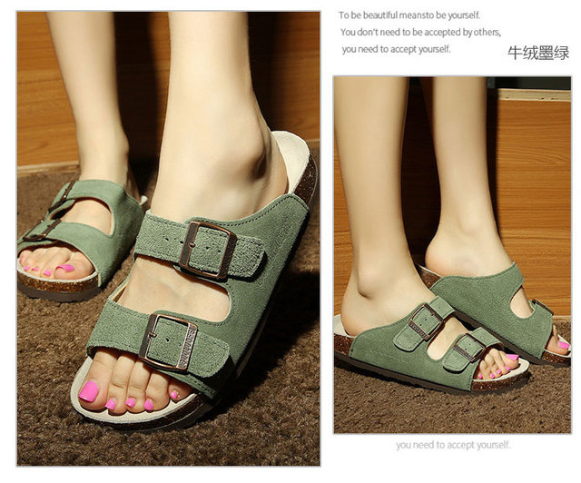 Klasyczne sandały dla kobiet 2021 z dwiema klamrami, wykonane z wysokiej jakości krowiej zamszowej skóry - niskie obcasy - Wianko - 9