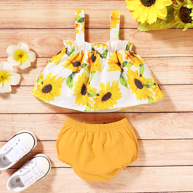 Zestaw ubranek dla noworodka - kamizelka bez rękawów + spodenki stroje słonecznika z kwiatowym wzorem dla dziewczynki - 2020 lato - Wianko - 11