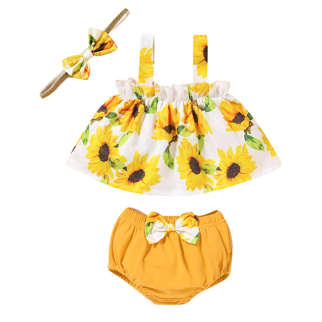 Zestaw ubranek dla noworodka - kamizelka bez rękawów + spodenki stroje słonecznika z kwiatowym wzorem dla dziewczynki - 2020 lato - Wianko - 16