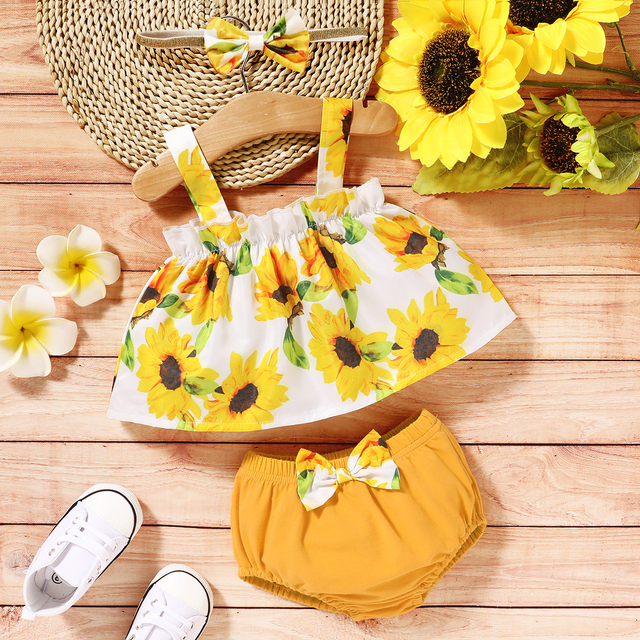 Zestaw ubranek dla noworodka - kamizelka bez rękawów + spodenki stroje słonecznika z kwiatowym wzorem dla dziewczynki - 2020 lato - Wianko - 9