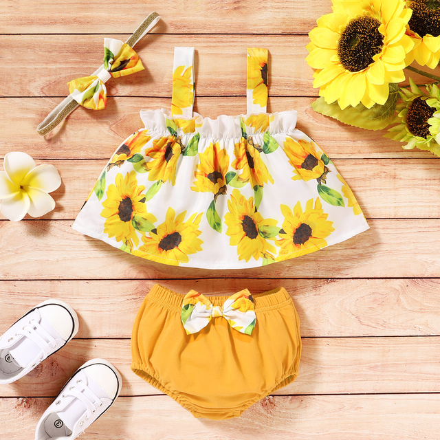 Zestaw ubranek dla noworodka - kamizelka bez rękawów + spodenki stroje słonecznika z kwiatowym wzorem dla dziewczynki - 2020 lato - Wianko - 10