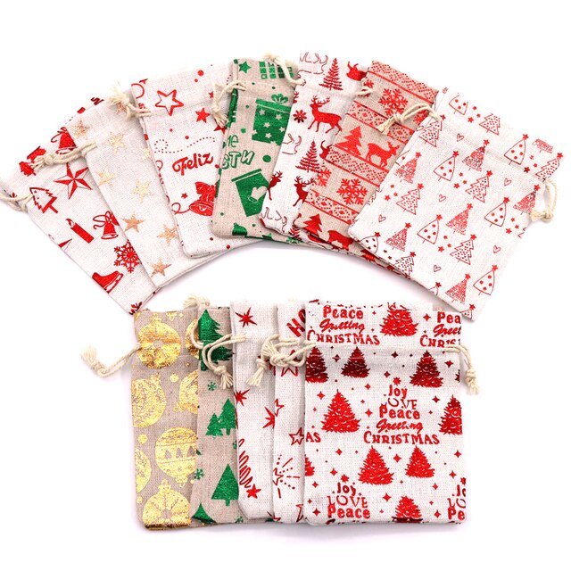 Torebki bawełniane ze świątecznym motywem do pakowania prezentów (10x14cm) - Wianko - 1