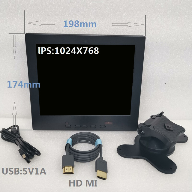 Monitor LCD przenośny 8 cali HDMI/VGA 1024x768 IPS, pełny kąt widzenia, zasilany przez USB 5V-12V - Wianko - 3
