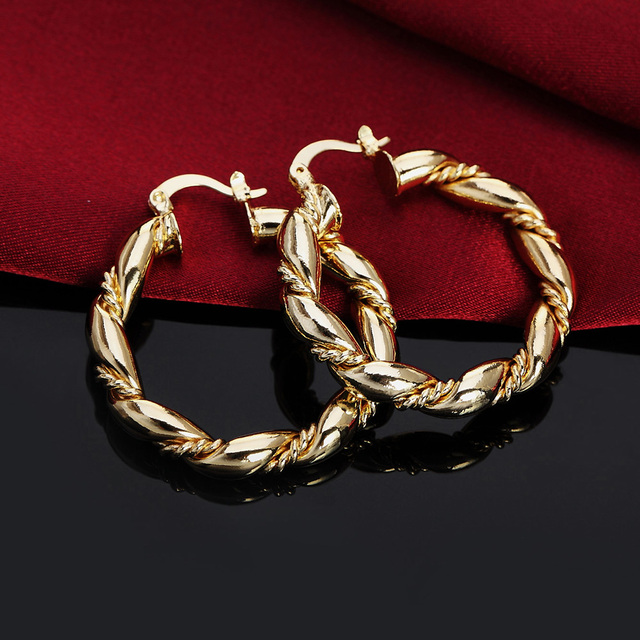Duże kolczyki w kształcie okrągłych linii, wykonane z 925 Sterling Silver, pozłacane 18K różowym złotem - biżuteria ślubna popularnej marki, idealne prezenty świąteczne (4cm) - Wianko - 7