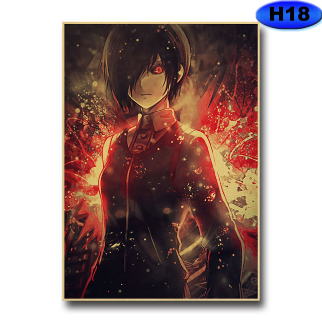 Plakat naklejka ścienna Tokyo Ghoul w stylu Vintage - dekoracja domowa, barowa, malarstwo na papierze Kraft - Wianko - 21