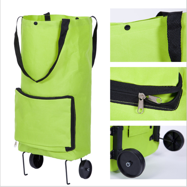 Najnowsze gorące składane torby na kółkach - przenośne, zielone koszyki do podróży i zakupy, bagaż podręczny 2019 - Wianko - 5