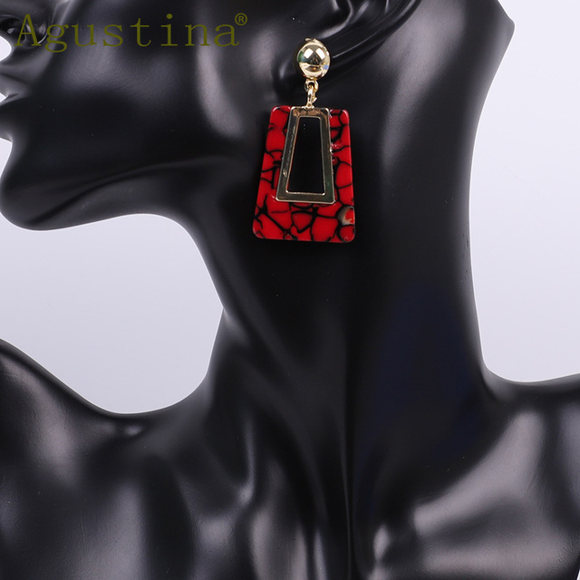 Wiszące kolczyki akrylowe w modnym stylu vintage z geometrycznym motywem i czerwoną biżuterią dla kobiet - idealne na imprezy - Wianko - 3
