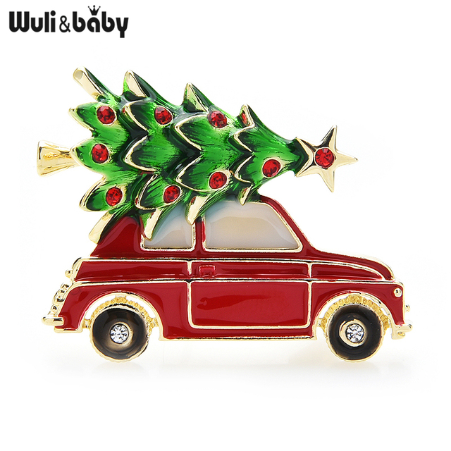 Nowy Rok 2021 - emaliowany samochód bożonarodzeniowa broszka choinka dla kobiet - modna biżuteria na prezent - Wianko - 1