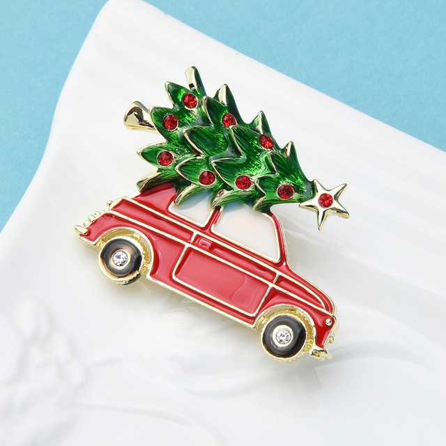 Nowy Rok 2021 - emaliowany samochód bożonarodzeniowa broszka choinka dla kobiet - modna biżuteria na prezent - Wianko - 3