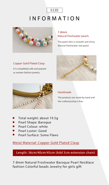 Słodkowodny naszyjnik z barokowymi perłami o średnicy 7-8 mm w modnych kolorach - Wianko - 1