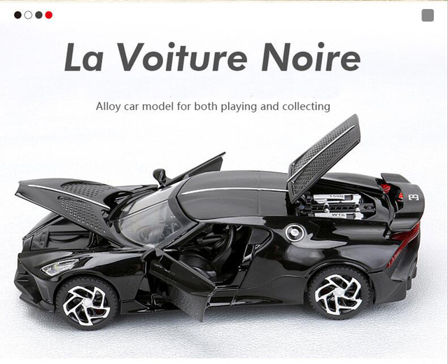 Samochód Bugatti La Voiture Noire 1:32 - metalowa zabawka z dźwiękiem i światłem, modele do wycofywania dla chłopców - Wianko - 3