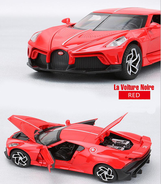 Samochód Bugatti La Voiture Noire 1:32 - metalowa zabawka z dźwiękiem i światłem, modele do wycofywania dla chłopców - Wianko - 15