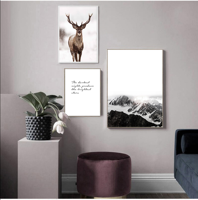 Skandynawskie płótno ozdobne: styl skandynawski, drukowany obraz Deer Mountain, malarstwo nowoczesne dla salonu - Wianko - 6