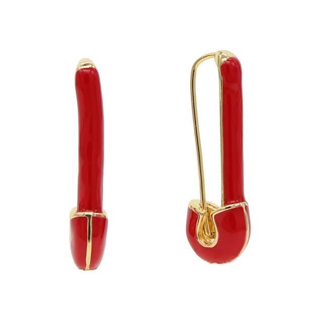 Kolczyki bezpieczeństwa z emalią, pin szpilki, biżuteria złotego koloru z niebieskim, czarnym i czerwonym detalami - Wianko - 3