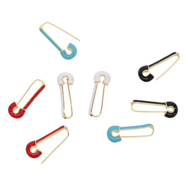 Kolczyki bezpieczeństwa z emalią, pin szpilki, biżuteria złotego koloru z niebieskim, czarnym i czerwonym detalami - Wianko - 6