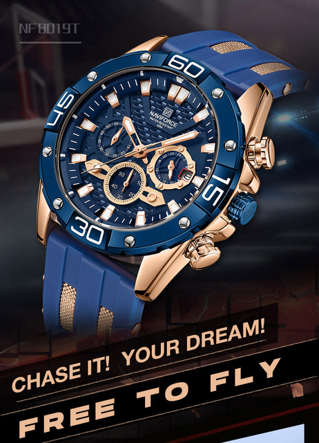 Męski zegarek sportowy NAVIFORCE z chronografem, gumowym paskiem w kolorze pomarańczowym, marki luksusowej 8019 - Wianko - 1
