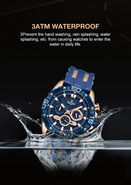 Męski zegarek sportowy NAVIFORCE z chronografem, gumowym paskiem w kolorze pomarańczowym, marki luksusowej 8019 - Wianko - 16