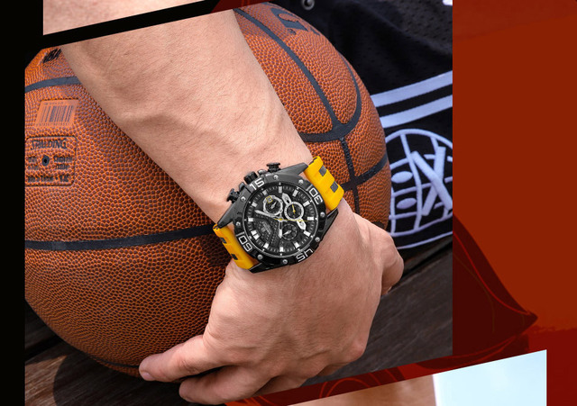 Męski zegarek sportowy NAVIFORCE z chronografem, gumowym paskiem w kolorze pomarańczowym, marki luksusowej 8019 - Wianko - 5