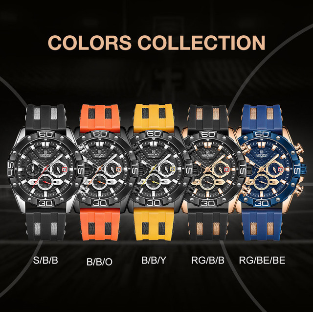 Męski zegarek sportowy NAVIFORCE z chronografem, gumowym paskiem w kolorze pomarańczowym, marki luksusowej 8019 - Wianko - 17