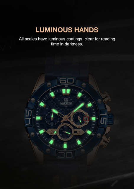 Męski zegarek sportowy NAVIFORCE z chronografem, gumowym paskiem w kolorze pomarańczowym, marki luksusowej 8019 - Wianko - 15