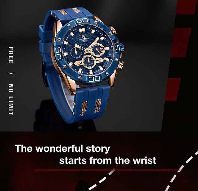 Męski zegarek sportowy NAVIFORCE z chronografem, gumowym paskiem w kolorze pomarańczowym, marki luksusowej 8019 - Wianko - 9