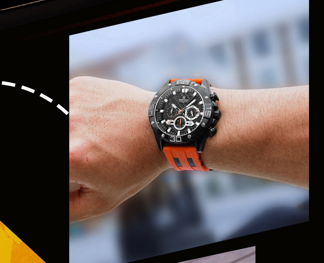 Męski zegarek sportowy NAVIFORCE z chronografem, gumowym paskiem w kolorze pomarańczowym, marki luksusowej 8019 - Wianko - 2