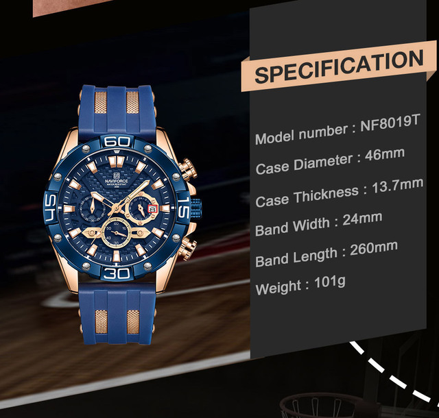 Męski zegarek sportowy NAVIFORCE z chronografem, gumowym paskiem w kolorze pomarańczowym, marki luksusowej 8019 - Wianko - 7