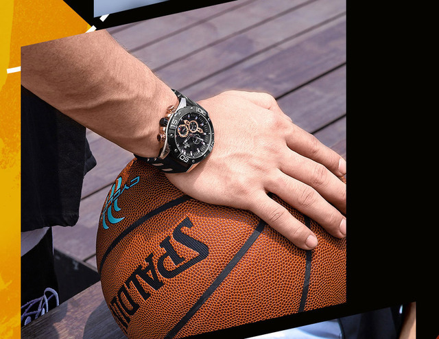 Męski zegarek sportowy NAVIFORCE z chronografem, gumowym paskiem w kolorze pomarańczowym, marki luksusowej 8019 - Wianko - 3