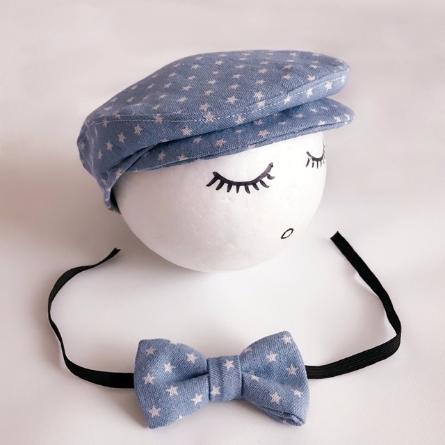 Propozycja finalnego tytułu: Zestaw czapek dla noworodka - beret, krawat w paski, muszka - rekwizyty do fotografii niemowląt 0-1M - Wianko - 5