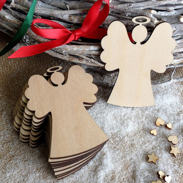 Drewniane wisiorki - 10 sztuk, kształt anioła, dekoracja na Boże Narodzenie, DIY, wiszące ozdoby - Wianko - 6