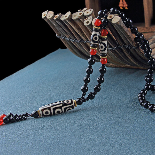 Ręcznie rzeźbiony czarno-biały Dzi naszyjnik - biżuteria dla mężczyzn i kobiet - Wianko - 3