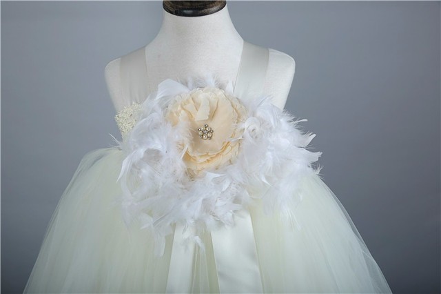 Księżniczka Tutu Flower Girl Dress - ręcznie wykonana sukienka o piórzanym kołnierzykiem - 1-12 lat - ślub, urodziny, Halloween - Wianko - 10
