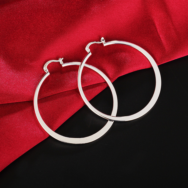 Duże okrągłe kolczyki 925 Sterling Silver, 5cm, wysokiej jakości dla kobiet - idealny prezent urodzinowy i na wesele, popularna biżuteria - Wianko - 4