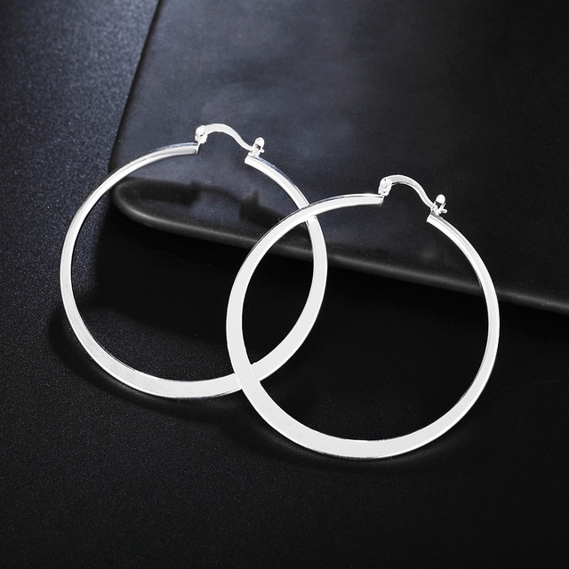 Duże okrągłe kolczyki 925 Sterling Silver, 5cm, wysokiej jakości dla kobiet - idealny prezent urodzinowy i na wesele, popularna biżuteria - Wianko - 3