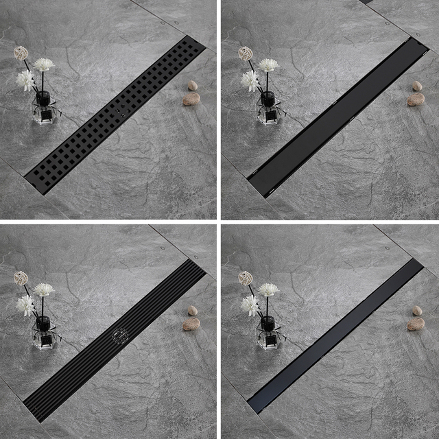 Drewno podłogowe ze stali nierdzewnej KEMAIDI matowe czarne odpływy liniowe prostokątne do łazienki Srainer - Wianko - 1