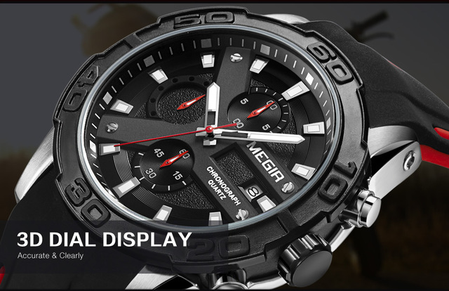 Męski zegarek sportowy Chronograf MEGIR - marka topowa, modny, kwarcowy, wojskowy, silikonowy - Wianko - 7