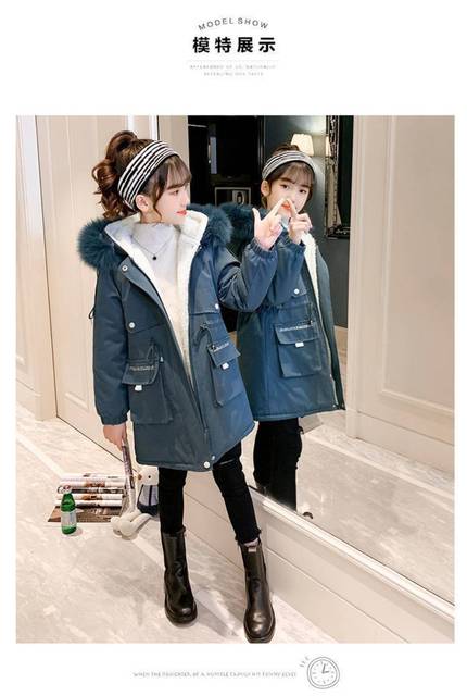Ciepły płaszcz dziewczęcy zimowy z futrem i kapturem - rozmiar od 5 do 12 lat - Wianko - 5