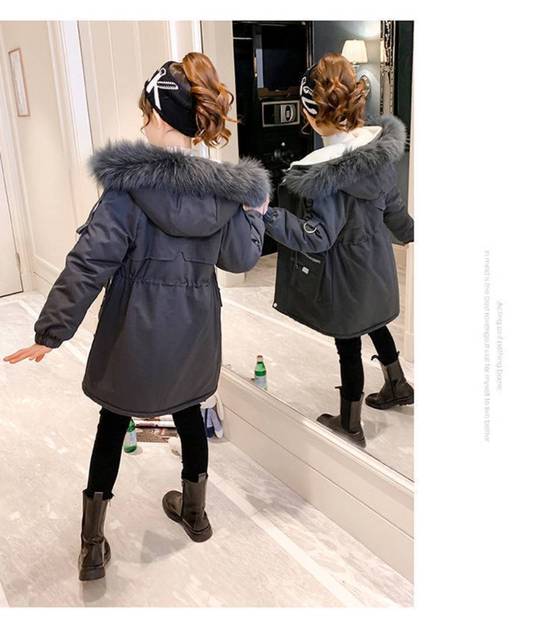 Ciepły płaszcz dziewczęcy zimowy z futrem i kapturem - rozmiar od 5 do 12 lat - Wianko - 11