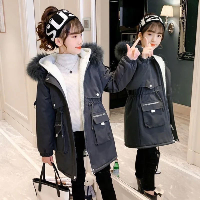 Ciepły płaszcz dziewczęcy zimowy z futrem i kapturem - rozmiar od 5 do 12 lat - Wianko - 2