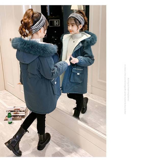 Ciepły płaszcz dziewczęcy zimowy z futrem i kapturem - rozmiar od 5 do 12 lat - Wianko - 6
