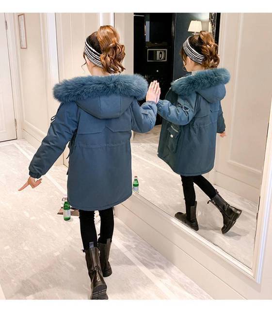 Ciepły płaszcz dziewczęcy zimowy z futrem i kapturem - rozmiar od 5 do 12 lat - Wianko - 8