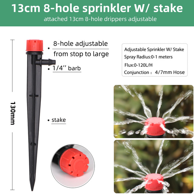 Regulowane dysze rozpylające do nawadniania kroplowego - 15 sztuk, 90/180/360°, 13 cm - Wianko - 7