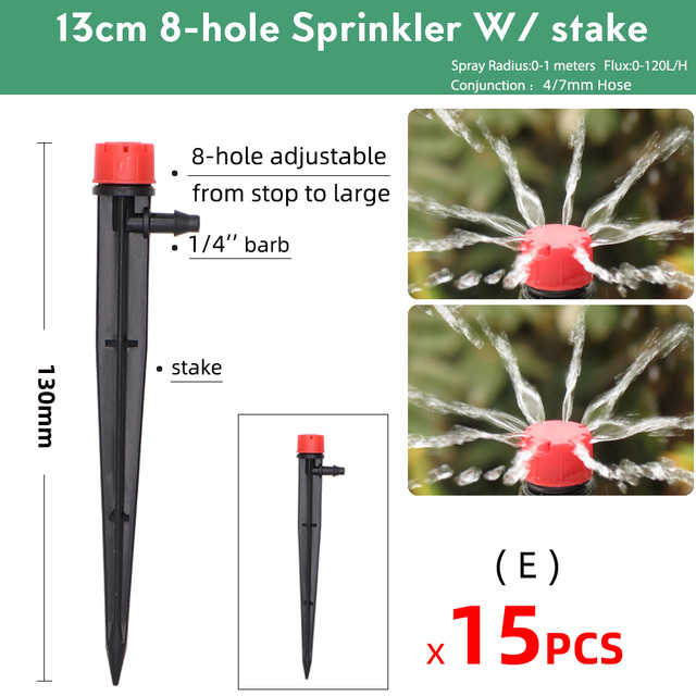 Regulowane dysze rozpylające do nawadniania kroplowego - 15 sztuk, 90/180/360°, 13 cm - Wianko - 13