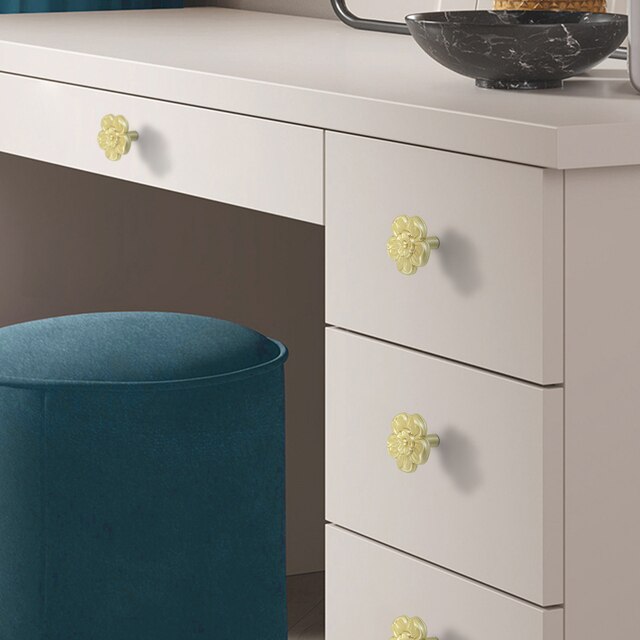 Kreatywne, złote uchwyty meblowe w kształcie kwiatu z mosiężnymi gałkami do szafek i szuflad - Wianko - 8