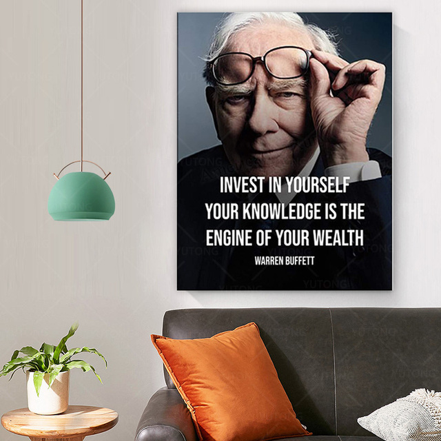 Obraz na ścianę z cytatami Warrena Buffetta - 'Inwestuj w siebie - silnik bogactwa' - gotowy do oprawienia, idealny do dekoracji wintage w domu lub biurze - Wianko - 3
