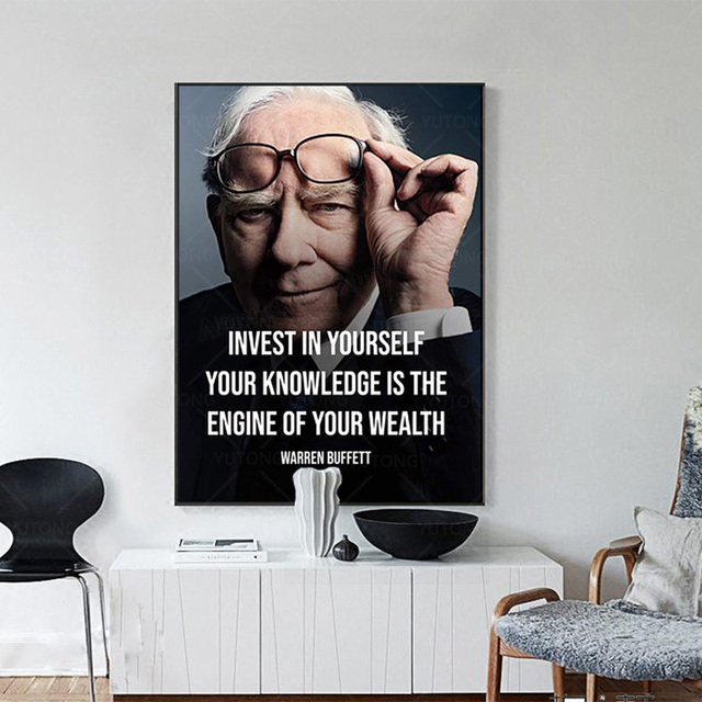 Obraz na ścianę z cytatami Warrena Buffetta - 'Inwestuj w siebie - silnik bogactwa' - gotowy do oprawienia, idealny do dekoracji wintage w domu lub biurze - Wianko - 2