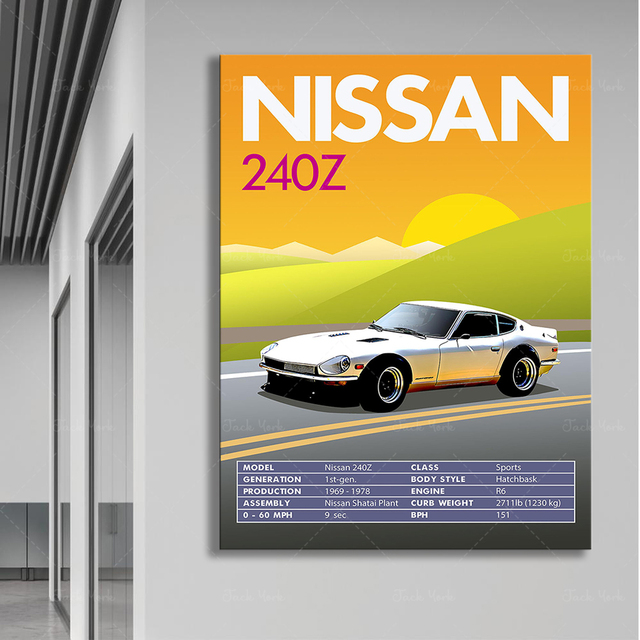 Plakat Retro Vintage z klasycznym samochodem Nissan 240Z - Wianko - 3