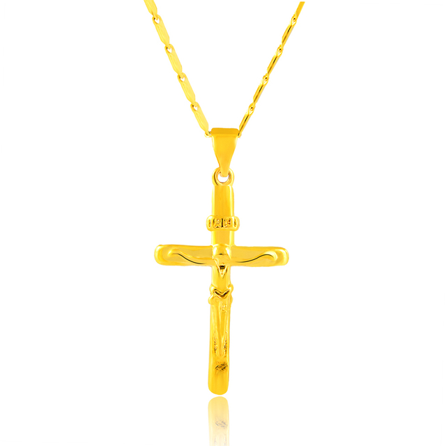 Wisiorek krzyż naszyjnik złota wypełniony 24K żółtym złotem - Wianko - 1